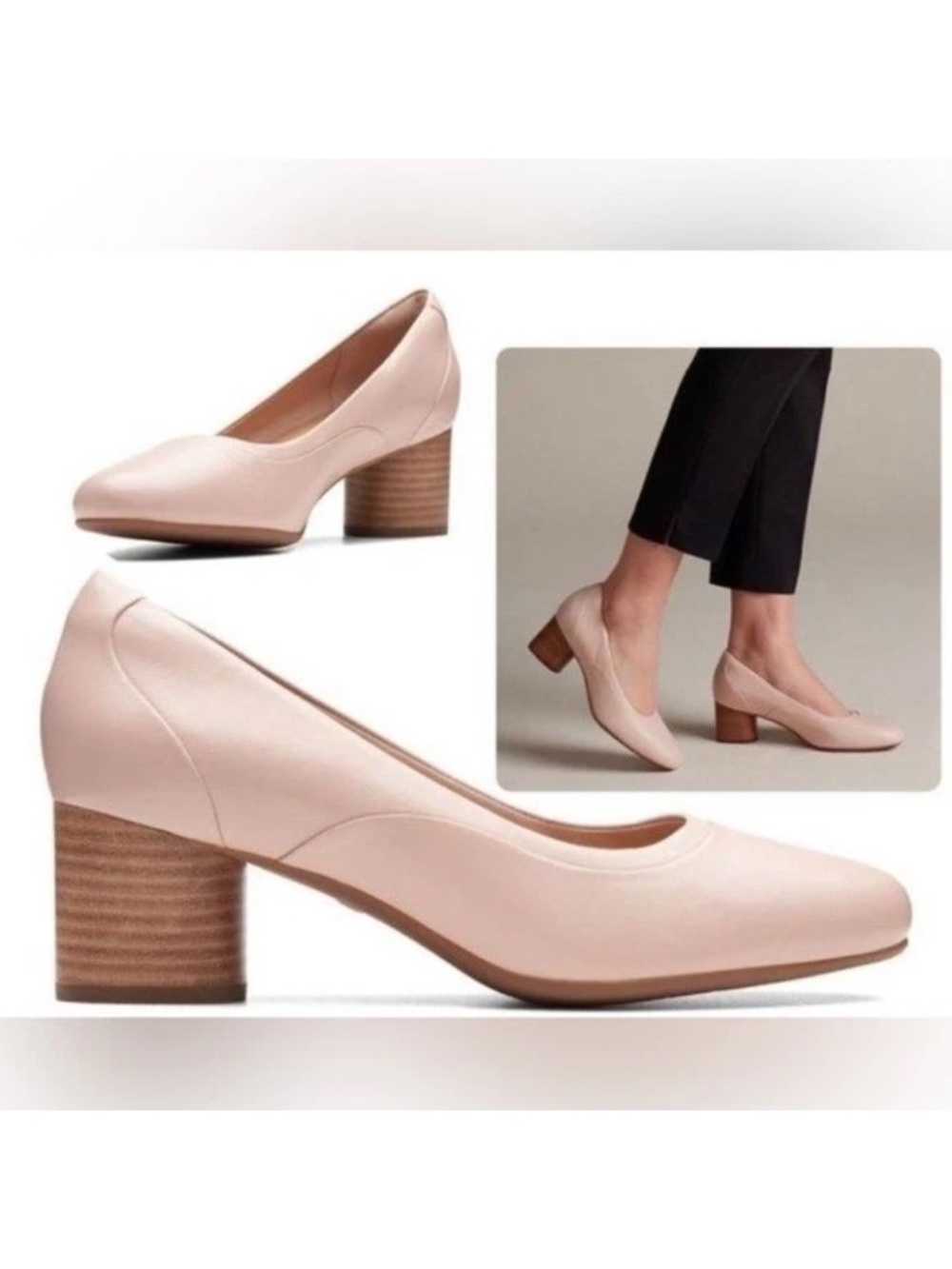 Clarks Un Cosmo Step Pumps Heels in Blush Pink Leather 8